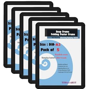 TUKA-i-AKUT TKD8421-A3-5X 5X A3-5X aluminium frame aluminium posterlijst, aluminium posterlijst, afgeronde hoeken, 25 mm aluminium profiel, notitiebord frame, vouwframe, reclamedisplays posterhouders,