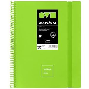 Grafoplas A4 kunststof hoezen, 30 transparante hoezen, stijve polyfoam-omslag, robuust en ultralicht, kleur groen, pvc-spiraal, minimalistisch, perfect voor documenten