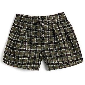 Koton Shorts met knopen van wol voor meisjes, groen geruit (7c8), 5-6 Jaar