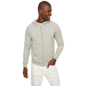 Trendyol Men's Gray Male Regular Fit Zipper Garnili Hooded Sweatshirt, S