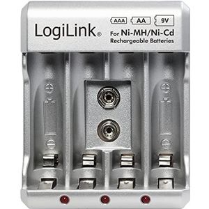 LogiLink PA0168 acculader voor ""AA/AAA/9V Ni-MH/Ni-Cd accu's"" zilver