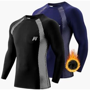 MEETWEE Thermisch ondergoed voor heren, thermals, shirts, basislaag, top, compressie-shirt met lange mouwen, sport fleece gevoerd T-shirt voor hardlopen, workout, skiën