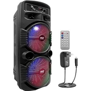 Portable Bluetooth PA Speaker System - 600W Rechargeable Outdoor Bluetooth Speaker Portable PA System w/Dual 8” Subwoofer 1” Tweeter, Microphone In, Party Lights, USB, Radio, Remote - Pyle PPHP2835B
