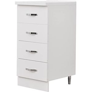 Shally Dogan Commode voor keuken, met 4 laden, commode met frame van massief en duurzaam hout, organizer in wit, afmetingen 40 x 50 x 85 cm