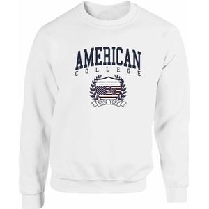 American College Sweatshirt met ronde hals, wit, heren, maat S, model AC6, 100% katoen, Wit, S