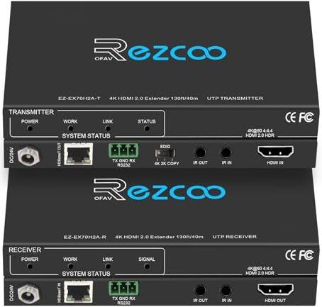 HDMI Extender Over Ethernet 4k 60HZ 18G/BPS Over Single Cat5/6 tot 40m(165ft), RS232 POE IR HDCP2.2 HDR CEC EDID Management.