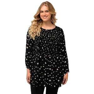 Ulla Popken Smokblouse voor dames, bedrukte blouse, zwart, 62/64 NL