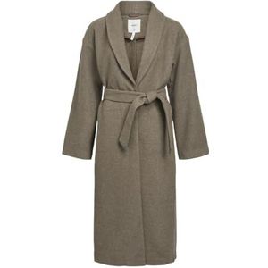 Tussenjas - Lang - Opstaande Kraag - Wijde Mouwen - Riemsluiting - Zwart - Gerecycled Wol