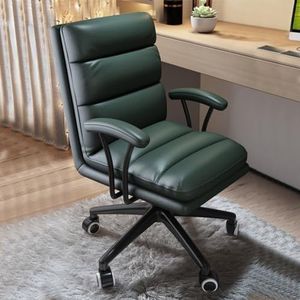 Shally Dogan Bureaustoel met verstelbare rugleuning met hoge dichtheid, bureaustoel met kunstleren bekleding, ergonomisch design, ideaal voor slaapkamer, werkkamer, werk (donkergroen)
