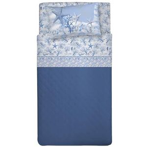 PENSIERI DELICATI Beddengoedset voor eenpersoonsbed, 100% katoen, beddengoedset voor eenpersoonsbed, 90 x 200 cm, inclusief hoeslaken, bedlaken en 1 kussensloop, vervaardigd in Italië, marineblauw