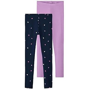 NAME IT meisjes leggings 2 stuks, Violet Tulle/Pack: Dark Sapphire (Aop Small Hearts), 158/164 cm