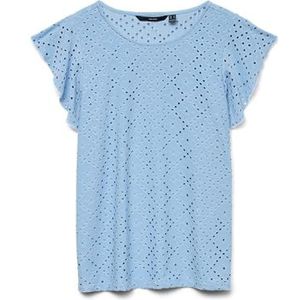 VERO MODA Damesblouse met gatpatroon en korte kapmouwen, Airy Blue., XS