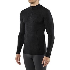 FALKE Heren Top van onderlaag Wool Tech. Regular Fit Zipped M L/S SH Merino Thermo Ondergoed Sneldrogend Warm 1 Stuk, Zwart (Black 3000), XL