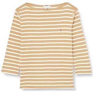 Tommy Hilfiger Dames CRV nieuwe Cody Slim Boat-Nk 3/4Slv L/S gebreide tops, geel, 46, Bretonse Stp/C Kaki/Ecru, 72 NL