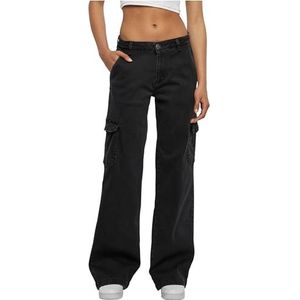 Urban Classics Dames High Waist Straight Denim Cargo Pants, Cargo Jeans broek voor dames, verkrijgbaar in vele verschillende kleuren, maten 26-36, Black Washed., 28