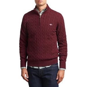 GANT Katoenen kabel halve rits, Plumped Rood, XL