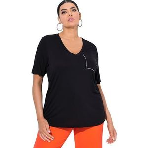 Ulla Popken - Shirt - Zwart - V-hals - Kwartmouw