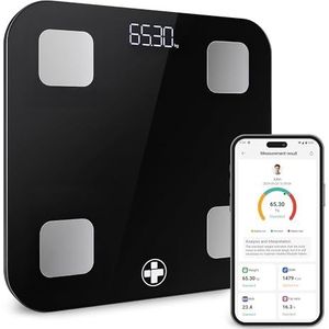 Reliance Medical Smart BMI-weegschaal, digitale personenweegschaal met led-display, nauwkeurige gewichtstracking, synchronisatie met fitness-app, 28 cm x 28 cm x 2,4 cm, 1 stuk