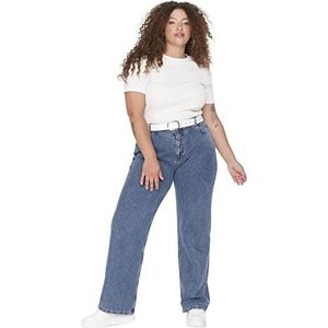 Trendyol Vrouwen Plus Size Hoge Taille Brede Pijpen Plus Size Jeans, Donkerblauw, 68 grote maten