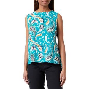 usha Dames blouse top mouwloos 10127198, turquoise meerkleurig, S, turquoise meerkleurig, S