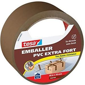 TESA 4042448337665 plakband, PVC, extra sterk, 40 m x 50 mm, bruin, grijs, Ø 5,5/32 x 58 mm