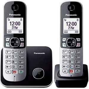Panasonic KX-TG6852 Draadloze duo-vaste telefoon met handsfree, babymonitor, belblokkering, niet-storingsmodus, lage straling, eco-modus, zilver