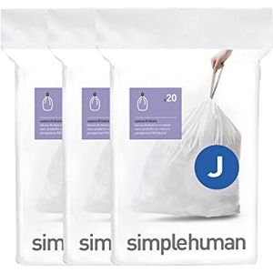 simplehuman CW0259 code J maatwerk afvalzakken, vuilniszakken, 30-45 liter, 3 x pak van 20 (60 afvalzakken), wit plastic