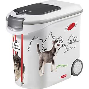 Curver Pets Collection Voederbak voor honden, 35 l/12 kg, luchtdichte opslag tegen geuren voor hondenvoer, container met wieltjes, 28 x 49 x 43 cm