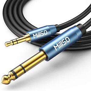 MillSO 6,35 mm naar 3,5 mm stereo jack-kabel, 5 m, 3,5 TRS-stekker naar 6,35 TRS-stekker voor basversterker, gitaar, piano, hoofdtelefoon, luidsprekers en thuisbioscoopapparaten