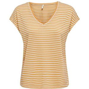 ONLCANNES S/S V-hals glitter TOP JRS, Mock Orange/Stripes: cd/Frosted Almond, S