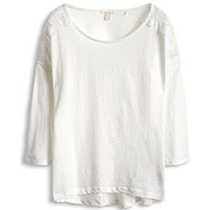 ESPRIT Dames shirt met lange mouwen met kant, wit (off white 110), L