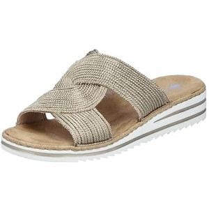 Rieker Slippers - Beige - Textiel - Vlechtbanden met Gouden Stiksels