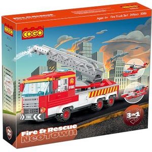 Creator 3-in-1 brandweerbouwspeelgoed, stadsbrandweerauto, helikopter en brandweerboot, speelgoed vanaf 6 jaar, creatief speelgoed, cadeau voor jongens en meisjes, 249 stuks