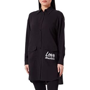 Love Moschino Dames Relaxed Fit Long-Sleeved Shirt with Love Print Shirt, zwart, 48