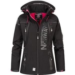 Geographical Norway Outdoorjack voor dames, softshell, afneembare capuchon, zwart/flashy pink., S