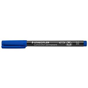 STAEDTLER Permanente universele pen Lumocolor, veeg- en waterbestendig, in enkele seconden droog, navulbaar, M-punt met lijnbreedte 1 mm, Made in Germany, 10 blauwe markers, 317-3