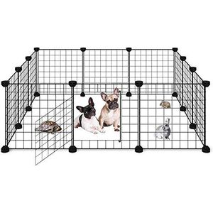 ALLISANDRO Verstelbare box DIY box puppyren met deur voor kleine dieren en cavia's, konijn Bunny Guinea Pig Playpen, individueel te monteren, zwart, 35 x 35 cm x 12 panelen