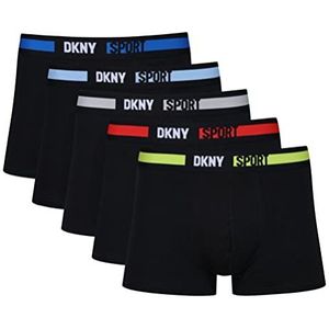DKNY Heren DKNY Heren in zwart met kleur merkband ademende katoenmix - pak van 5 boxershorts zwart, L UK, Zwart, L