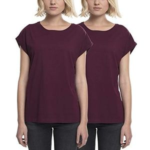 Urban Classics dames T-Shirt Ladies Extended Shoulder Tee 2-pack, Mehrfarbig (Cherry (2-pack) 02175), XS