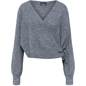 PIECES Pccelic Ls Wrap Knit Bc Pullover voor dames, Medium grijs (grey melange), M