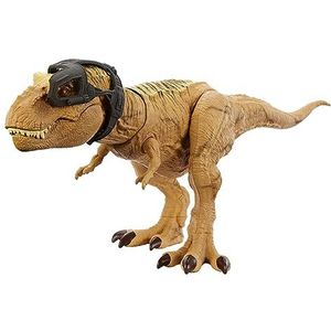Mattel Jurassic World Tyrannosaurus T-Rex, dinosaurusspeelgoed met geluis, actiefiguur die jaagt en oppeuzelt, dubbele hapbeweging en trackingapparatuur, digitaal spel HNT62