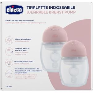 Chicco Draagbare elektrische borstkolf, draagbaar, dubbele, all-in-one melkpomp, compact en discreet, 3 modi en 10 niveaus