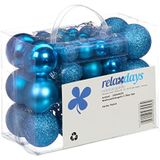Relaxdays Kerstballen, 50 stuks, matte kerstballen, glanzend, glinsterend, diameter 3,4 en 6 cm, petrolblauw