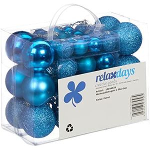 Relaxdays Kerstballen, 50 stuks, matte kerstballen, glanzend, glinsterend, diameter 3,4 en 6 cm, petrolblauw