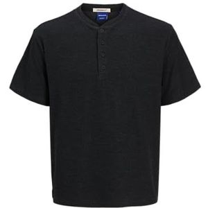 JACK & JONES Jorformentera Henley Tee Ss Crew Neck voor heren, zwart melange, M