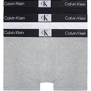 Calvin Klein - Heren ondergoed Multipack - Medium Rise - Calvin Klein Trunks - 3 Pack - Signature Tailleband Elastisch - Veelkleurig, Zwart, Wit, Grijs Heather, M