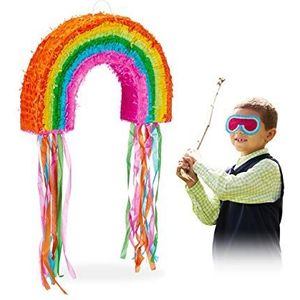 Relaxdays pinata regenboog, om op te hangen, voor jongens & meisjes, leuk op verjaardagen, zelf opvullen, kleurrijk
