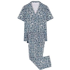 women'secret Pyjama van 100% katoen, capri-patroon, bloemenpatroon, blauwe print, XXL