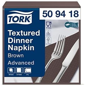 Tork Textured Dinnerservet Bruin, 1/4-vouw 2-laags, 38 x 39 cm, 18 x 50 servetten, 509418
