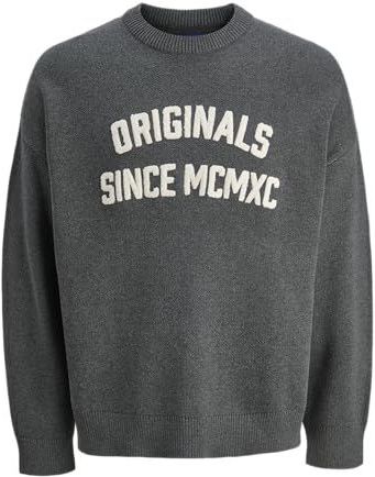 JACK & JONES Jormeadows Knit Crew Neck, dark grey melange, M